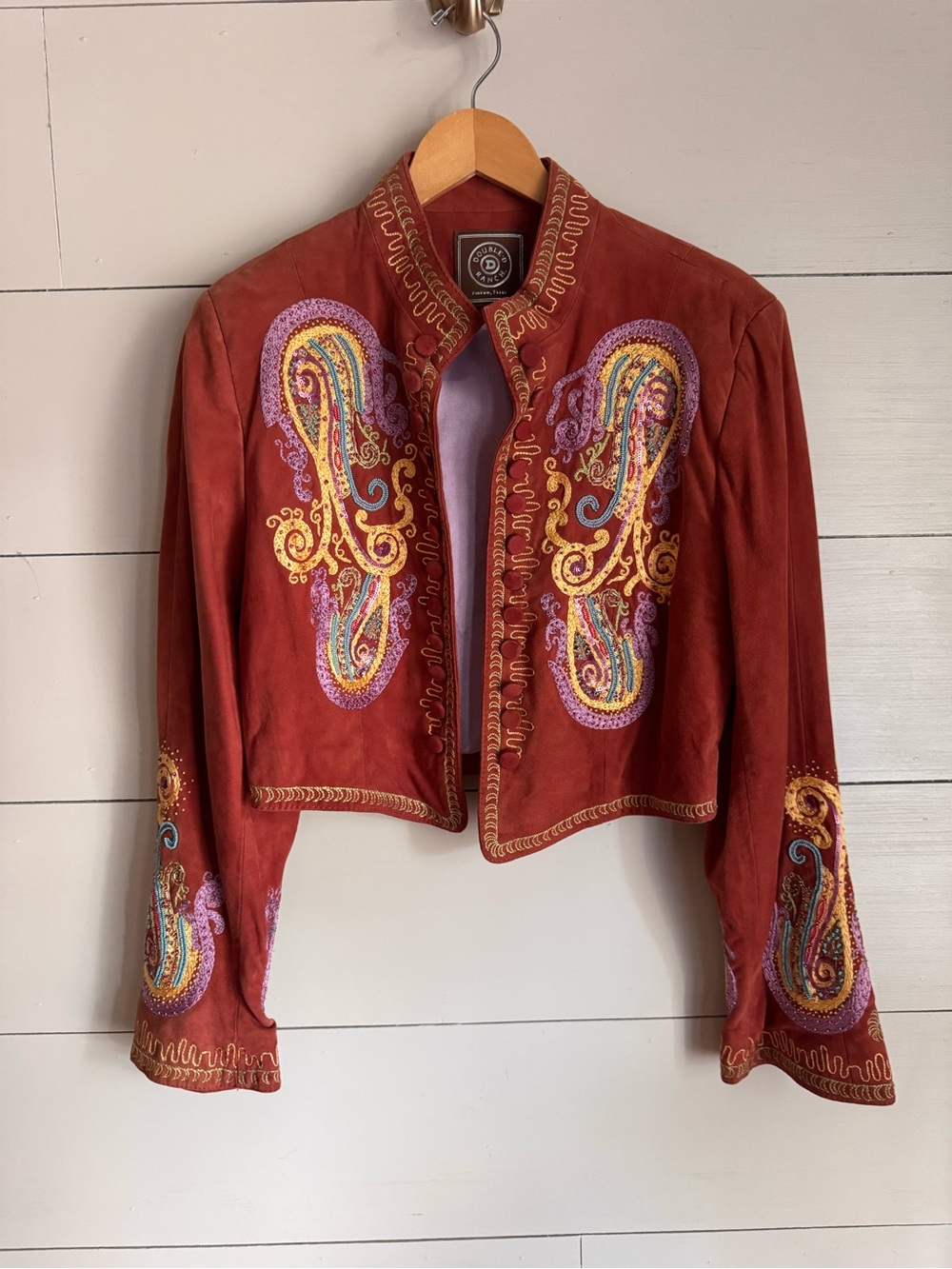 Double D Ranch Rust Suede Jacket with Multicolor Embroidery